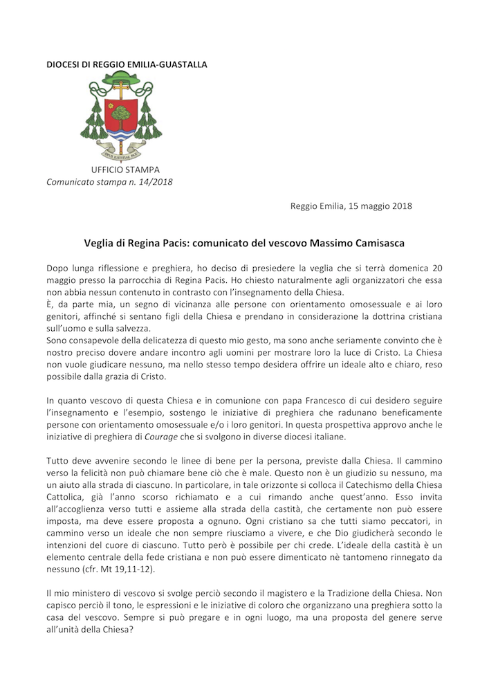 Comunicato del Vescovo Massimo Comunicato del Vescovo Massimo